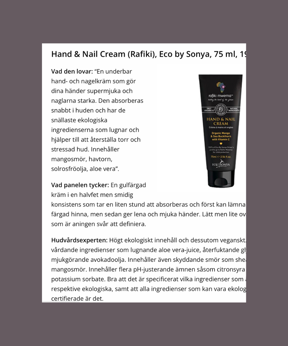 Kurera recenserar Eco by Sonyas Hand & Nail Cream