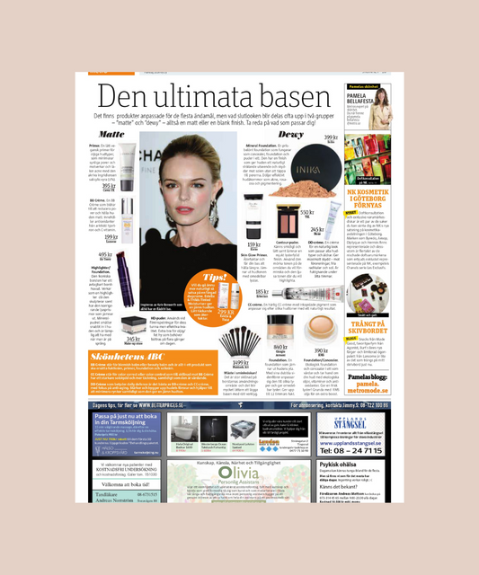 Tidningen Metro Stockholm lyfter Inika Organics loose foundation.