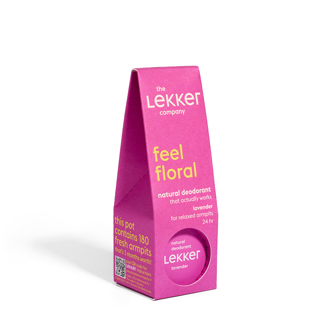 LEKKER Feel Floral naturlig vegansk deodorantkräm i rosa kartongförpackning