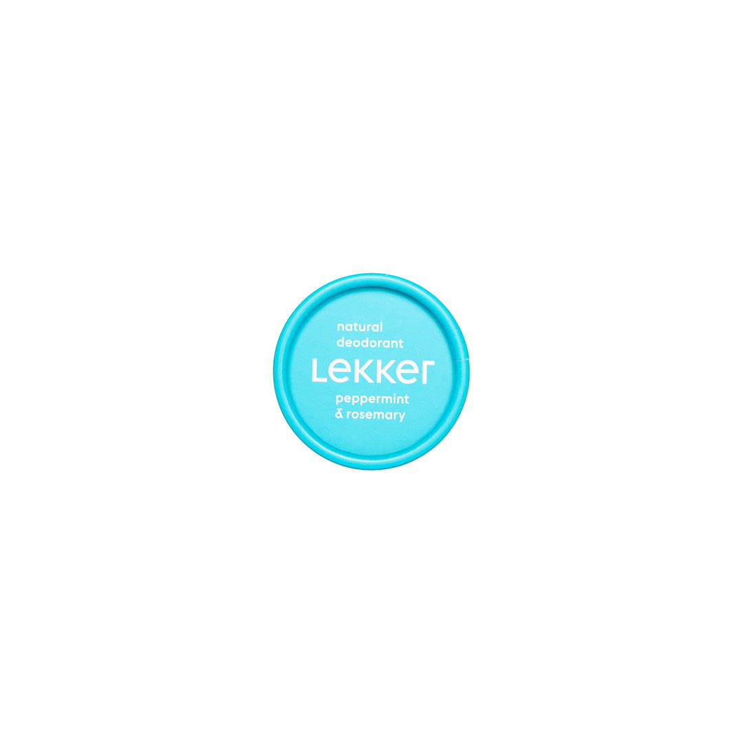Lock till LEKKER Stay Fresh naturlig deodorantkräm med logotyp i turkos färg