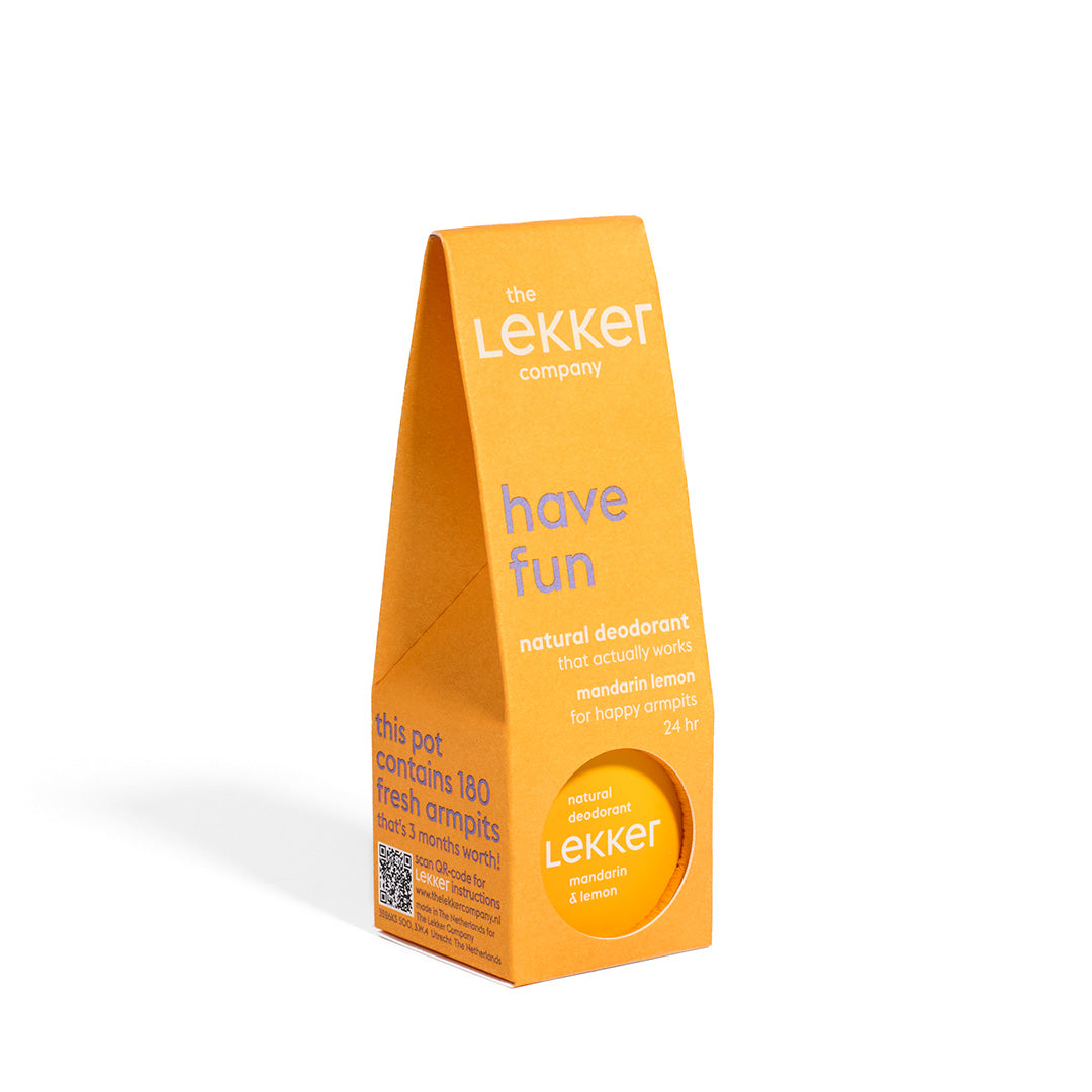 LEKKER Have Fun naturlig vegansk deodorantkräm i orange kartongförpackning