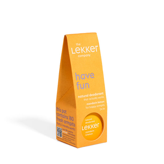 LEKKER Have Fun naturlig vegansk deodorantkräm i orange kartongförpackning