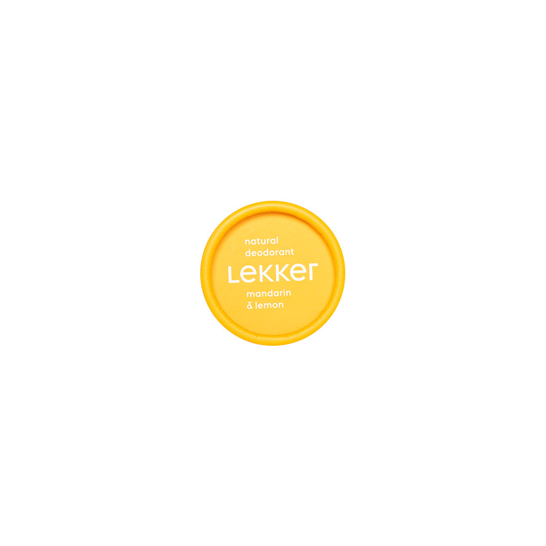 Lock till LEKKER Have Fun naturlig deodorantkräm med logotyp i orange färg