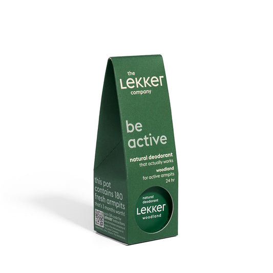 LEKKER Be Active naturlig vegansk deodorantkräm i grön kartongförpackning